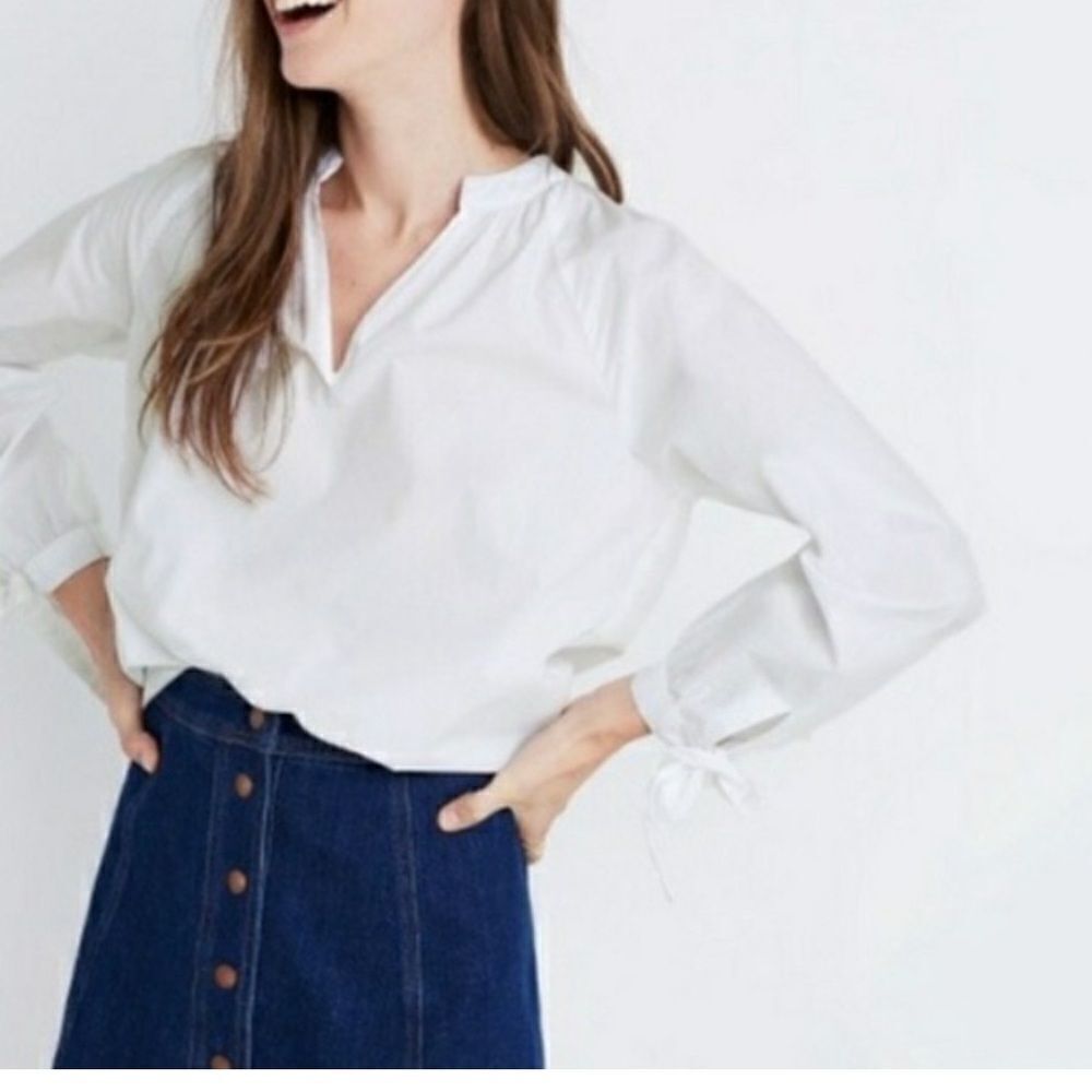 madewell blouse White Sz Médium bow on the sleeve 100% Cotton